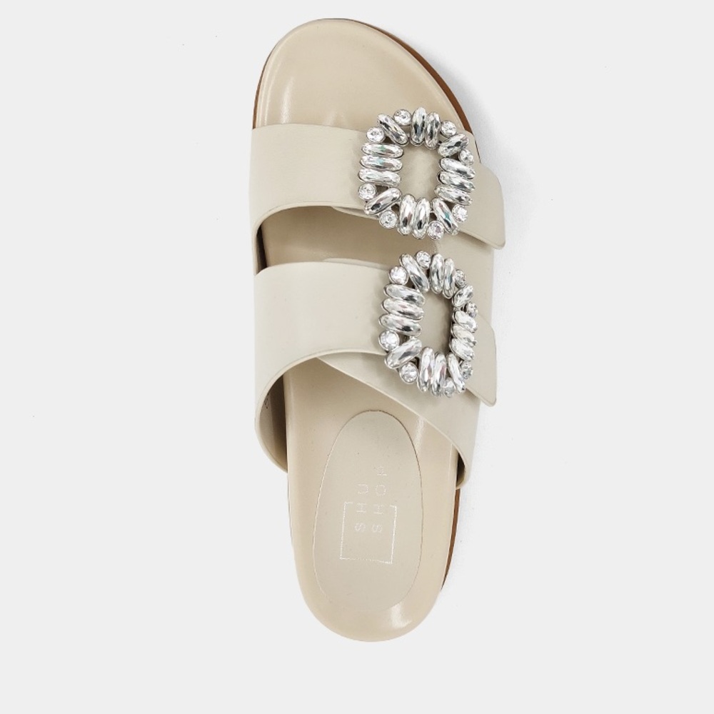 ShuShop Bridget Slide Sandals Cream/Rhinestone Buckle Bridal Feminine Fun SZ 7.5 - Picture 12 of 12